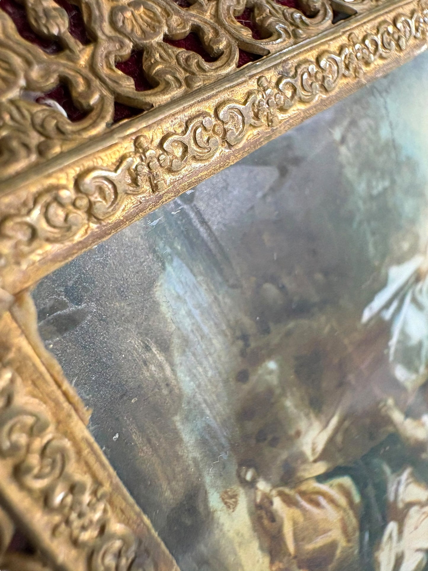 Antique Framed Reproduction of Boucher Rococo Pastoral Scene