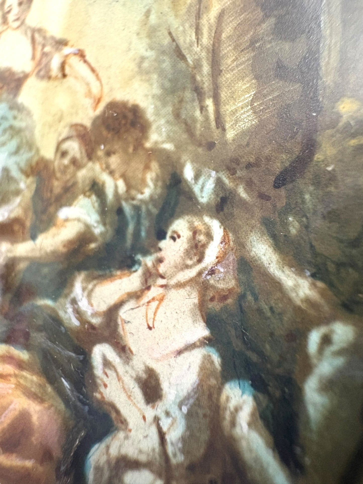 Antique Framed Reproduction of Boucher Rococo Pastoral Scene