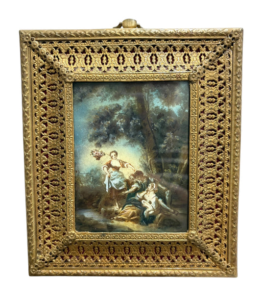 Antique Framed Reproduction of Boucher Rococo Pastoral Scene