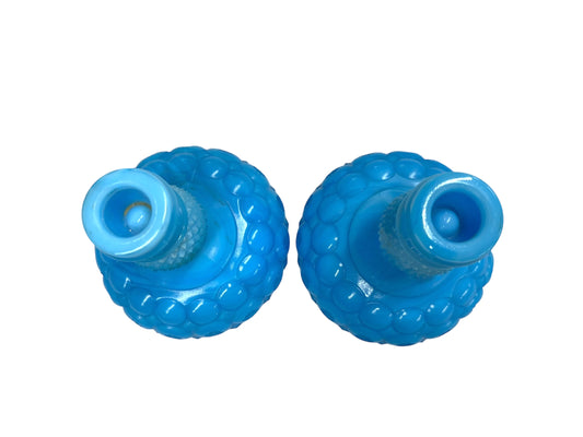 Vintage Blue Candle Holder Pair