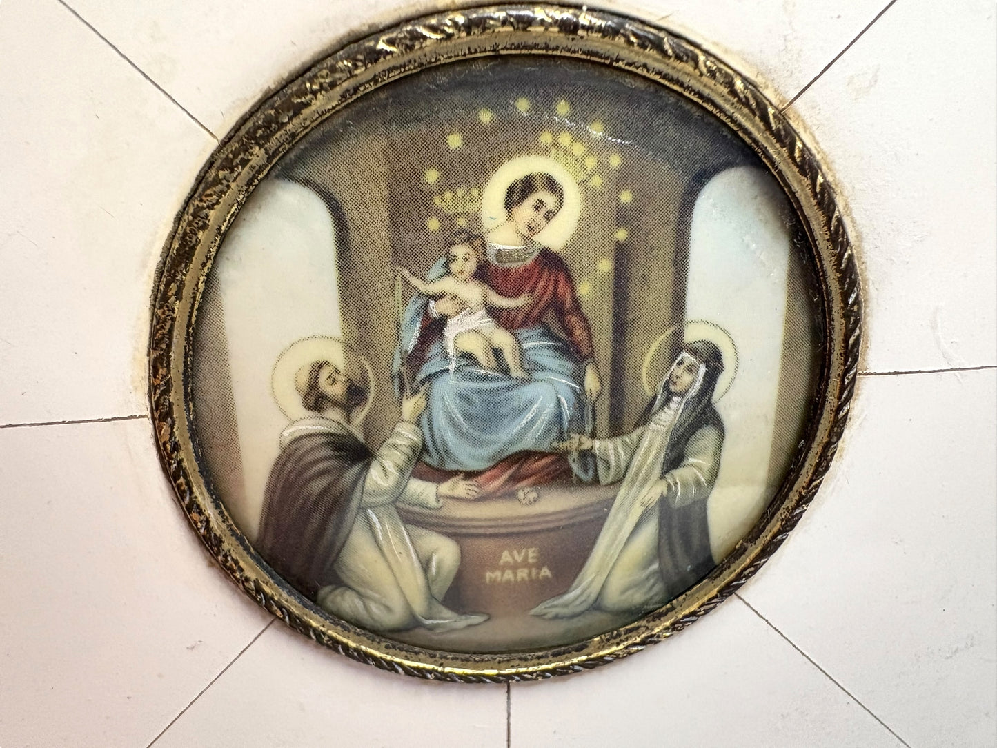 Framed “Ave Maria” Religious Icon with Madonna and Child