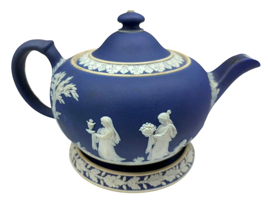 Wedgwood Blue Jasperware Teapot with Underplate