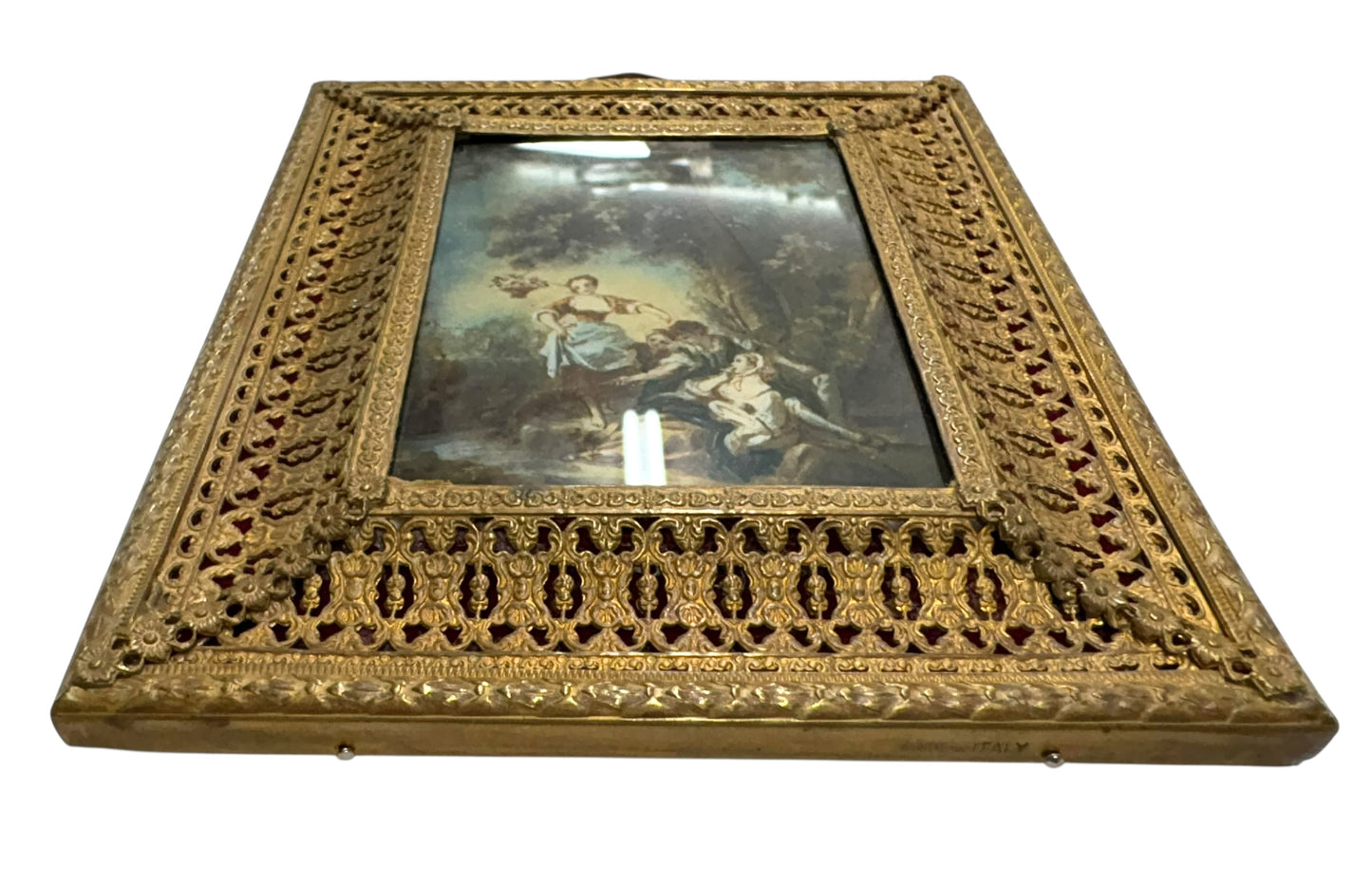 Antique Framed Reproduction of Boucher Rococo Pastoral Scene