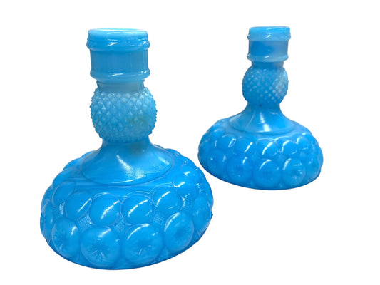 Vintage Blue Candle Holder Pair