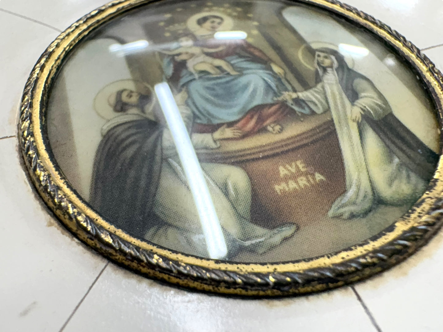 Framed “Ave Maria” Religious Icon with Madonna and Child