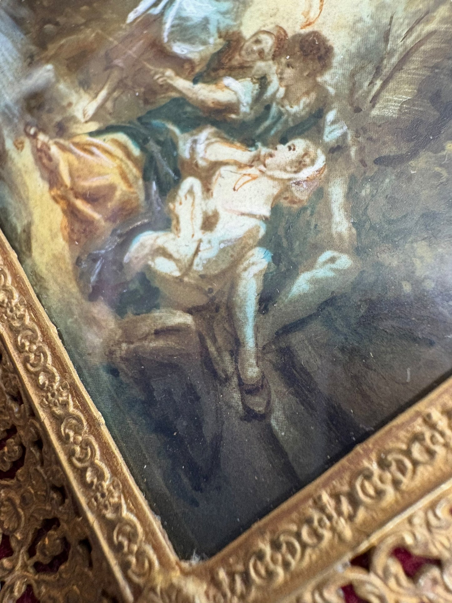 Antique Framed Reproduction of Boucher Rococo Pastoral Scene